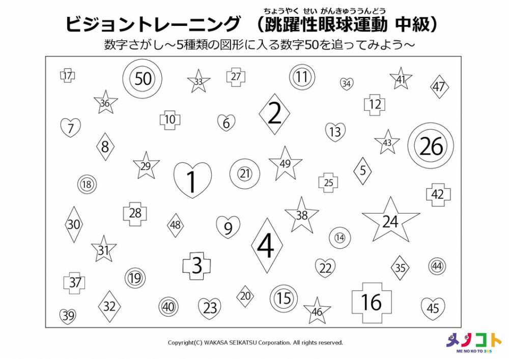 跳躍性眼球運動中級トレーニング用シート 数字あり
