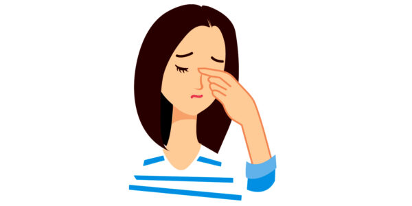 冬の寒さで血流が悪くなり、目に疲れを感じる女性　イラスト