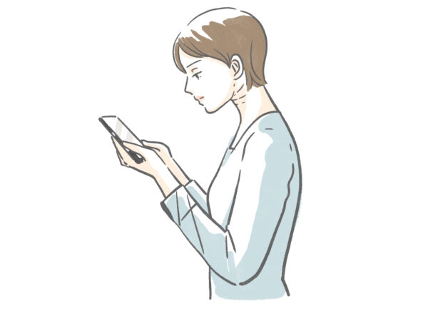 目を酷使する女性　イラスト