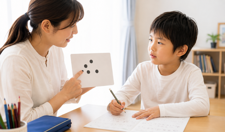 子どもに発達支援をする大人女性