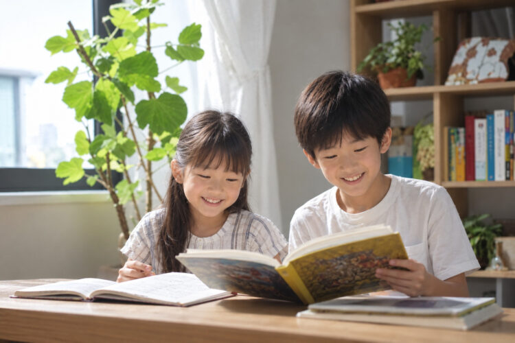 本を読む2人の子ども